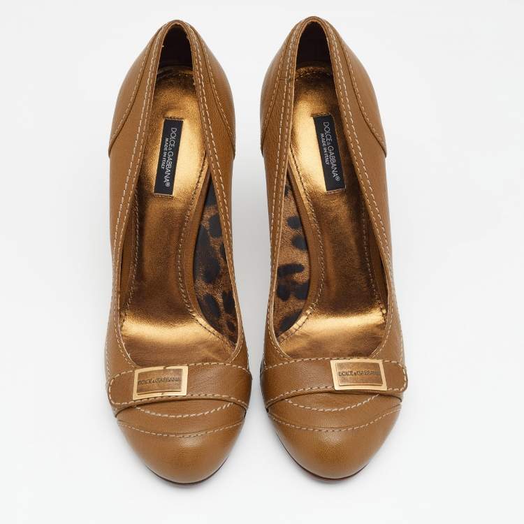 Pre Owned Dolce & Gabbana Olive Leather Round Toe Pumps Size 39