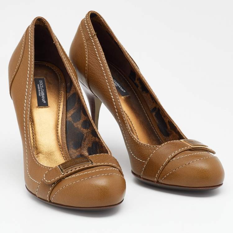 Pre Owned Dolce & Gabbana Olive Leather Round Toe Pumps Size 39