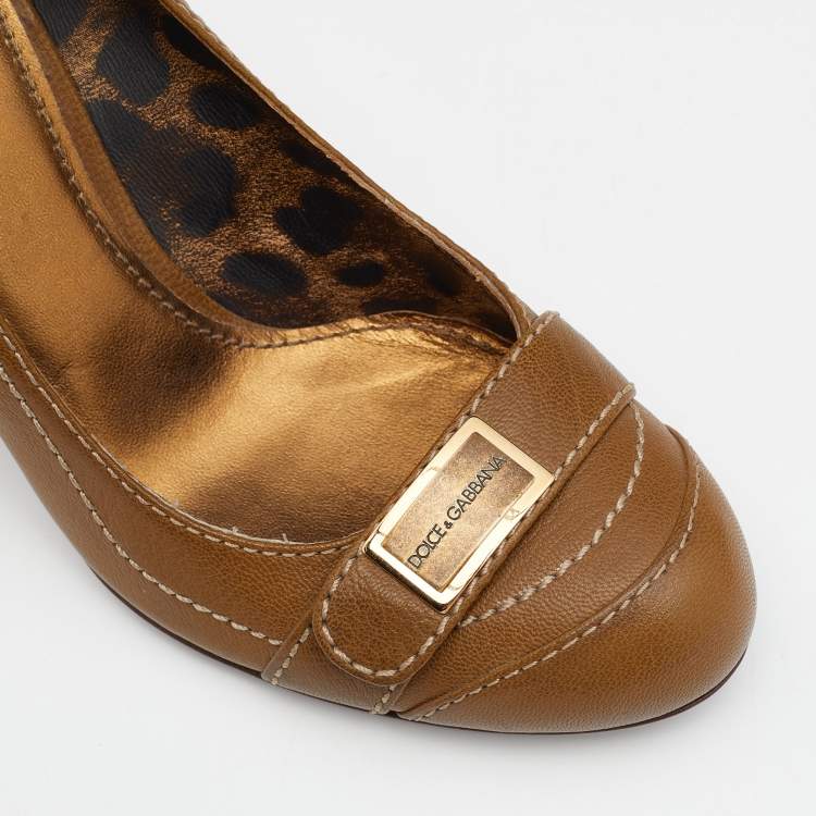 Pre Owned Dolce & Gabbana Olive Leather Round Toe Pumps Size 39