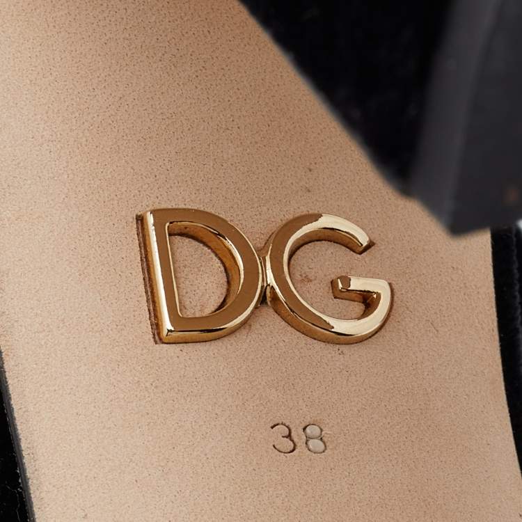 Pre Owned Dolce & Gabbana Black Velvet Crystal/Rose Embellished Sandals Size 38