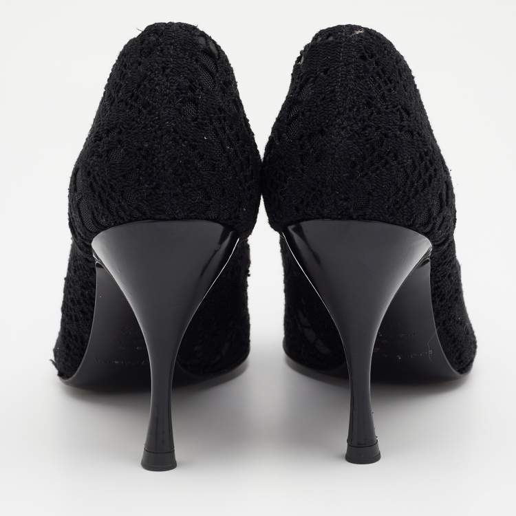 Pre Owned Dolce & Gabbana Black Crochet And Leather Pointed Cap Toe Pumps Size 37.5