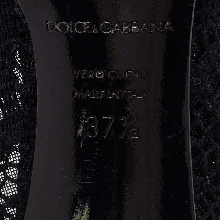 Pre Owned Dolce & Gabbana Black Crochet And Leather Pointed Cap Toe Pumps Size 37.5