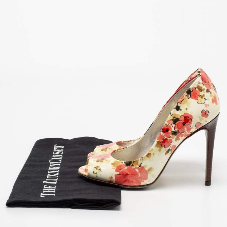 مملوكة مسبقًا Dolce & Gabbana Multicolor Floral Print Patent Leather Peep-Toe Pumps Size 36