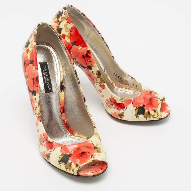 مملوكة مسبقًا Dolce & Gabbana Multicolor Floral Print Patent Leather Peep-Toe Pumps Size 36