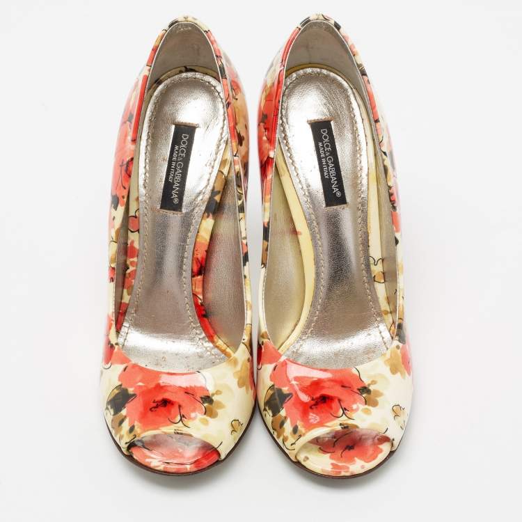مملوكة مسبقًا Dolce & Gabbana Multicolor Floral Print Patent Leather Peep-Toe Pumps Size 36
