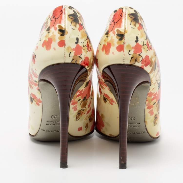 مملوكة مسبقًا Dolce & Gabbana Multicolor Floral Print Patent Leather Peep-Toe Pumps Size 36