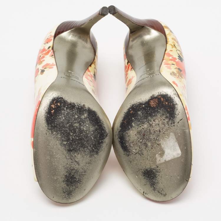 مملوكة مسبقًا Dolce & Gabbana Multicolor Floral Print Patent Leather Peep-Toe Pumps Size 36