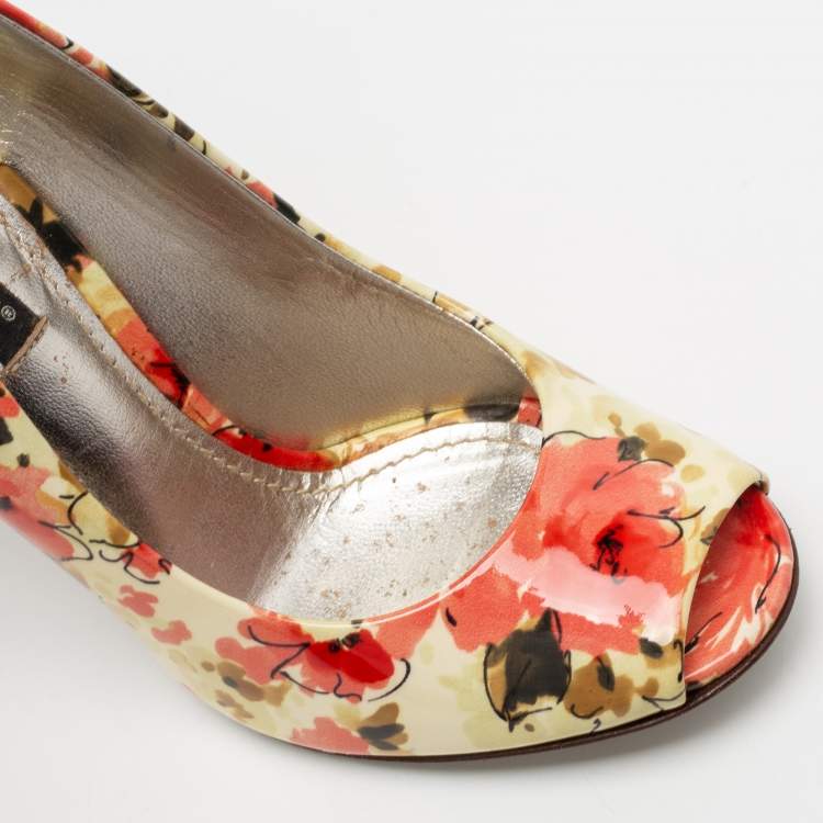 مملوكة مسبقًا Dolce & Gabbana Multicolor Floral Print Patent Leather Peep-Toe Pumps Size 36