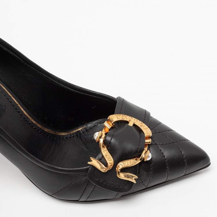 مملوكة مسبقًا Dolce & Gabbana Black Quilted Leather Buckle Detail Pumps Size 35