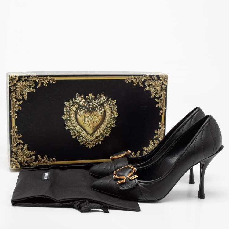 مملوكة مسبقًا Dolce & Gabbana Black Quilted Leather Buckle Detail Pumps Size 35
