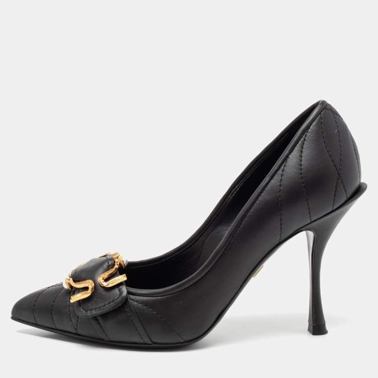 مملوكة مسبقًا Dolce & Gabbana Black Quilted Leather Buckle Detail Pumps Size 35