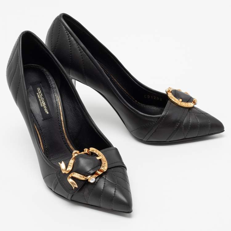 مملوكة مسبقًا Dolce & Gabbana Black Quilted Leather Buckle Detail Pumps Size 35
