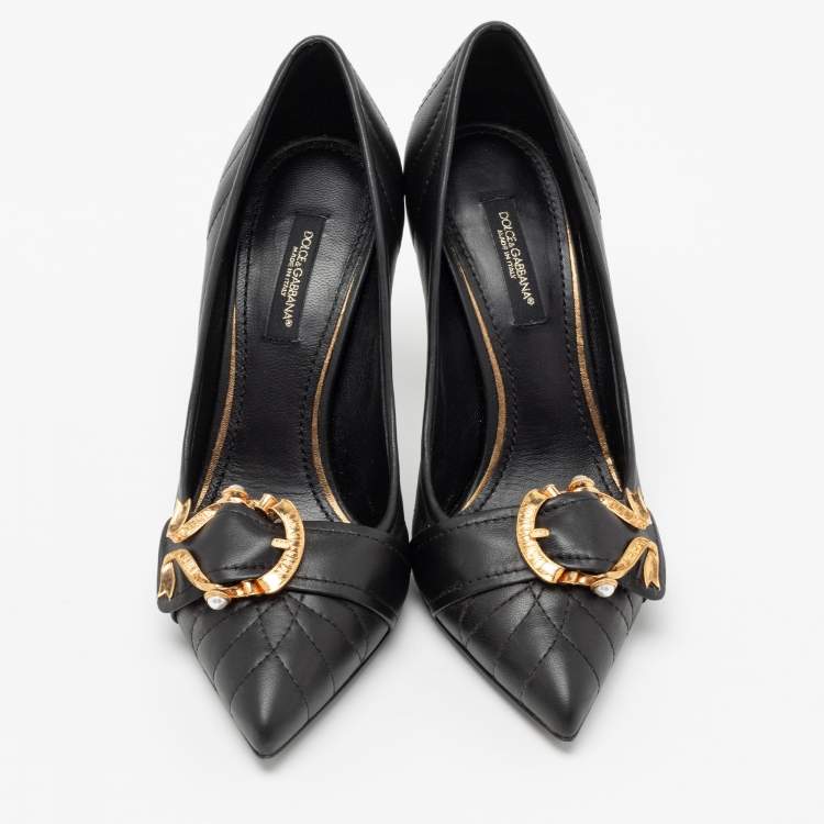 مملوكة مسبقًا Dolce & Gabbana Black Quilted Leather Buckle Detail Pumps Size 35