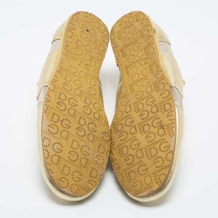 Pre Owned Dolce & Gabbana Metallic Gold Leather And Mesh Low Top Sneakers Size 41