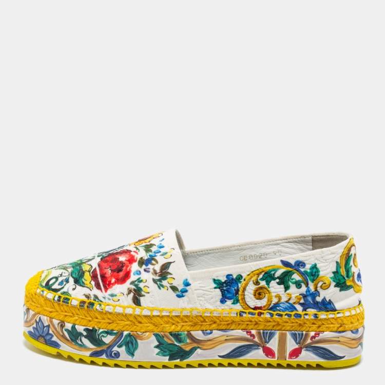 Pre Owned Dolce & Gabbana Multicolor Print Canvas Platform Espadrille Flats Size 40