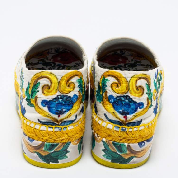 Pre Owned Dolce & Gabbana Multicolor Print Canvas Platform Espadrille Flats Size 40