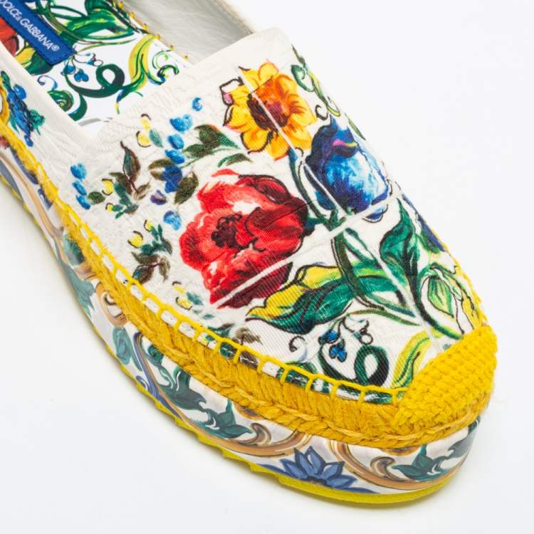 Pre Owned Dolce & Gabbana Multicolor Print Canvas Platform Espadrille Flats Size 40