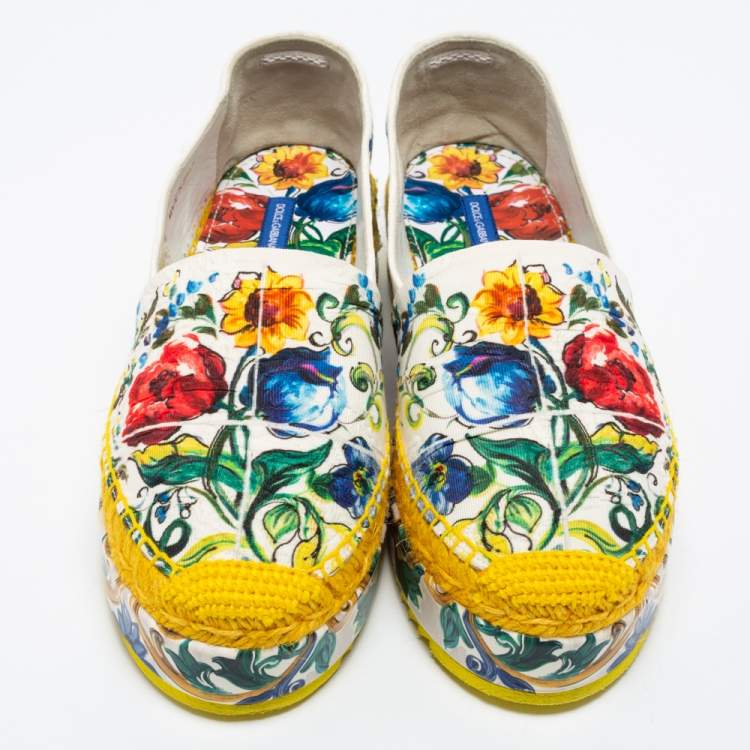 Pre Owned Dolce & Gabbana Multicolor Print Canvas Platform Espadrille Flats Size 40