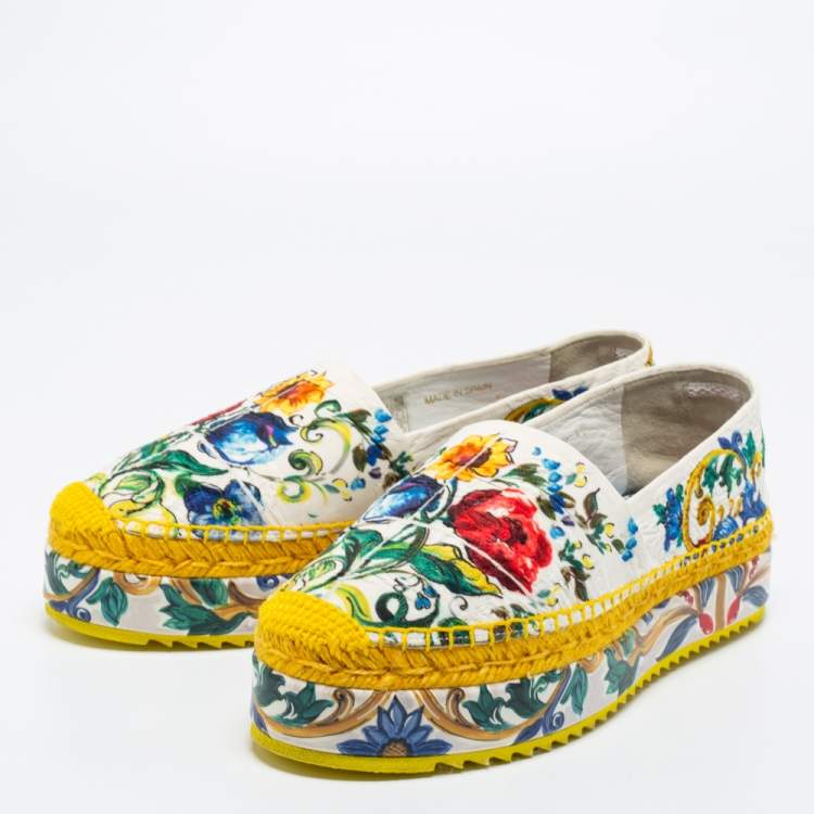 Pre Owned Dolce & Gabbana Multicolor Print Canvas Platform Espadrille Flats Size 40