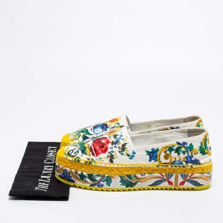 Pre Owned Dolce & Gabbana Multicolor Print Canvas Platform Espadrille Flats Size 40