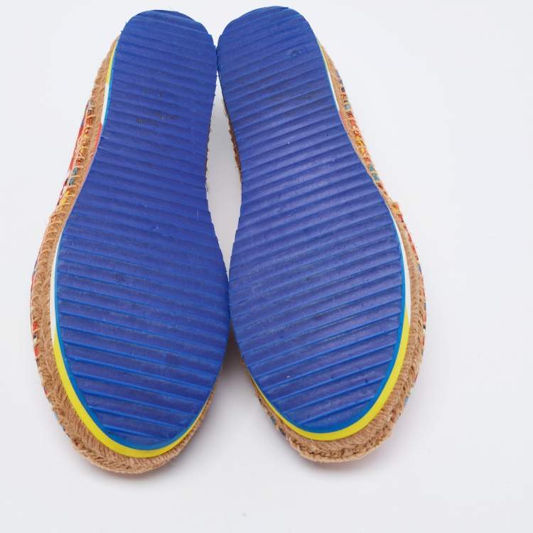 Pre Owned Dolce & Gabbana Multicolor Print Canvas Platform Espadrille Flats Size 40
