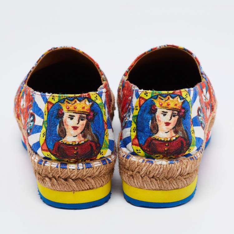 Pre Owned Dolce & Gabbana Multicolor Print Canvas Platform Espadrille Flats Size 40