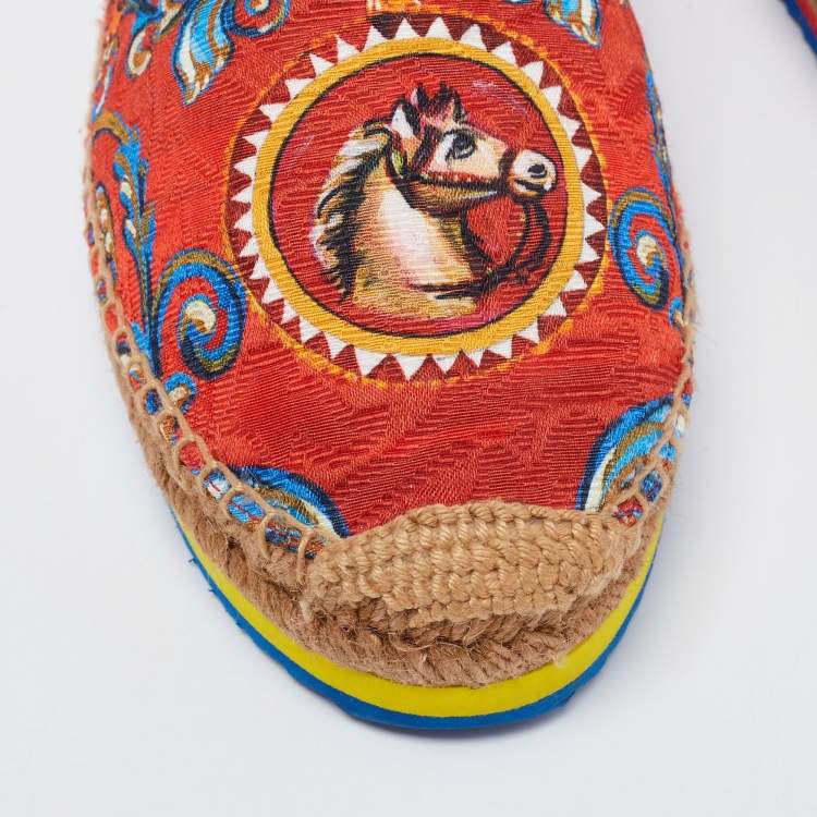 Pre Owned Dolce & Gabbana Multicolor Print Canvas Platform Espadrille Flats Size 40