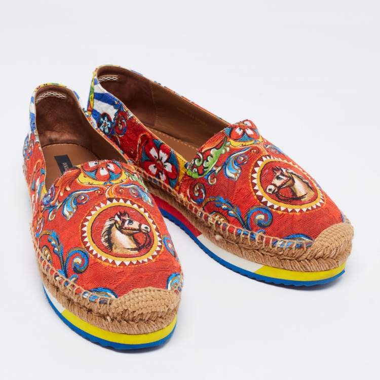 Pre Owned Dolce & Gabbana Multicolor Print Canvas Platform Espadrille Flats Size 40