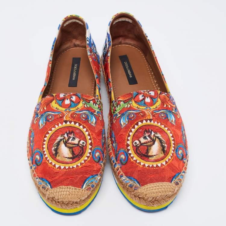 Pre Owned Dolce & Gabbana Multicolor Print Canvas Platform Espadrille Flats Size 40