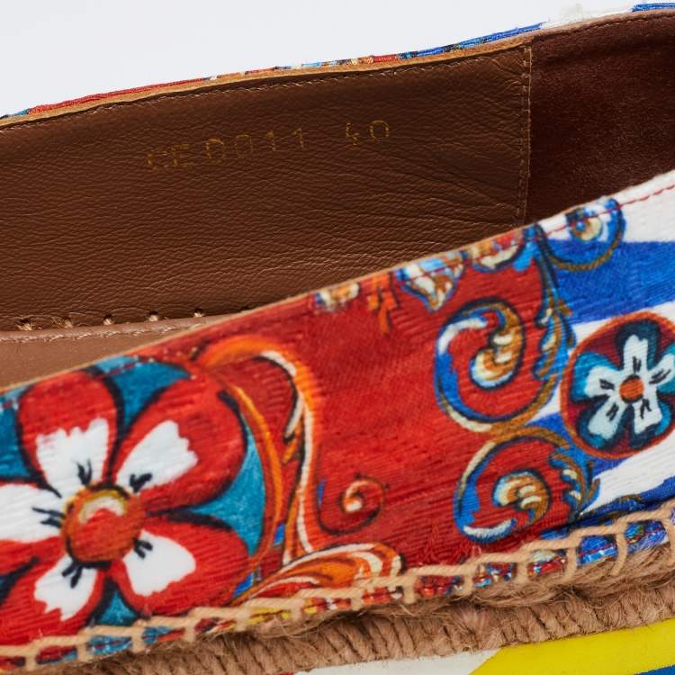 Pre Owned Dolce & Gabbana Multicolor Print Canvas Platform Espadrille Flats Size 40