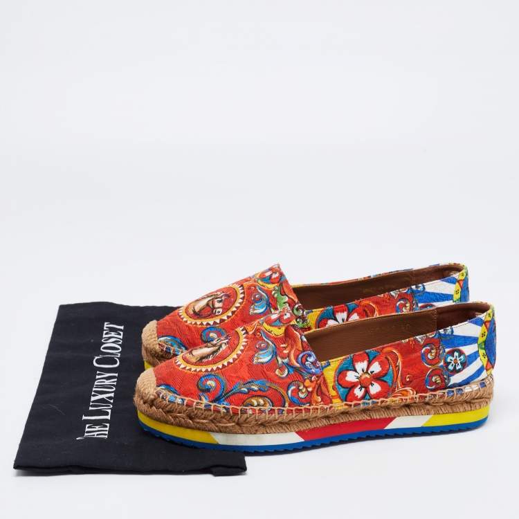 Pre Owned Dolce & Gabbana Multicolor Print Canvas Platform Espadrille Flats Size 40