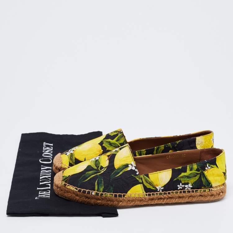 Pre Owned Dolce & Gabbana Multicolor Lemon Print Fabric Platform Espadrille Flats Size 40