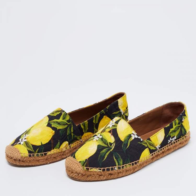 Pre Owned Dolce & Gabbana Multicolor Lemon Print Fabric Platform Espadrille Flats Size 40