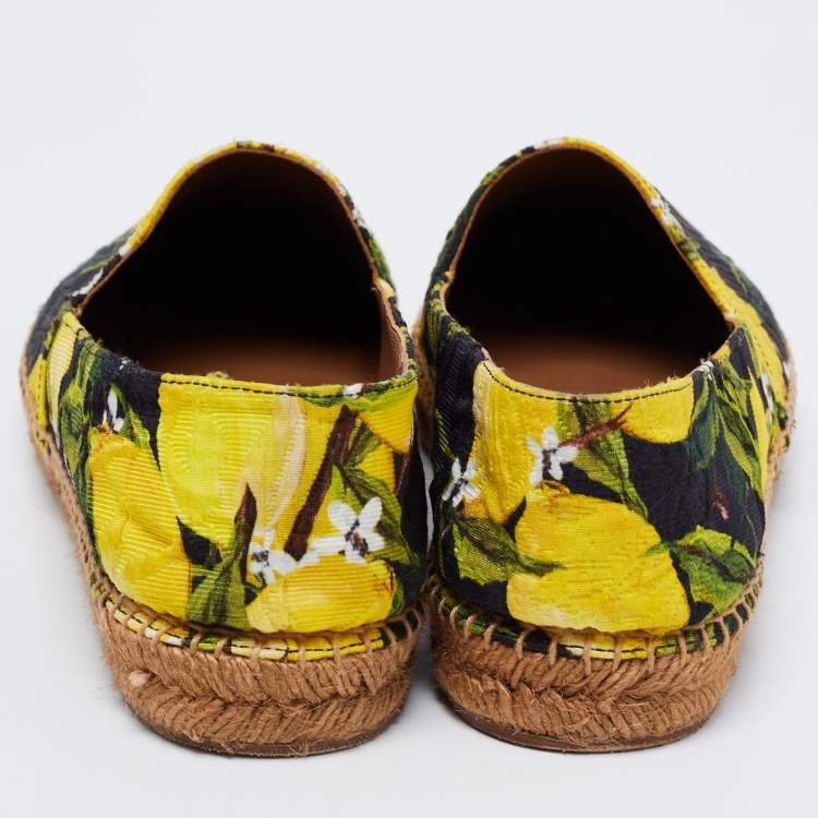 Pre Owned Dolce & Gabbana Multicolor Lemon Print Fabric Platform Espadrille Flats Size 40