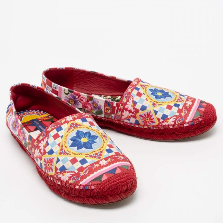 Pre Owned Dolce & Gabbana Multicolor Floral Print Leather Espadrille Flats Size 40