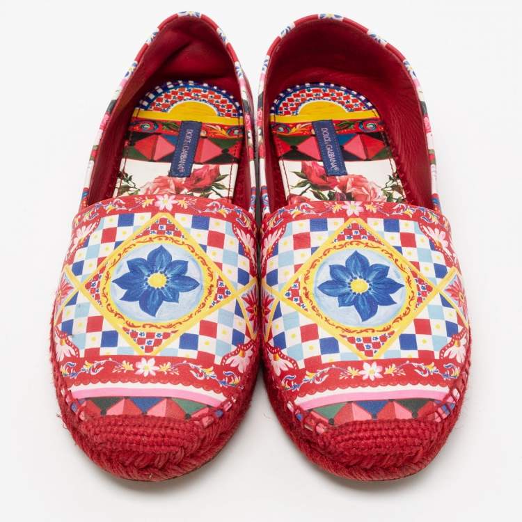 Pre Owned Dolce & Gabbana Multicolor Floral Print Leather Espadrille Flats Size 40