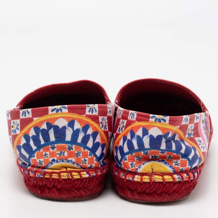 Pre Owned Dolce & Gabbana Multicolor Floral Print Leather Espadrille Flats Size 40