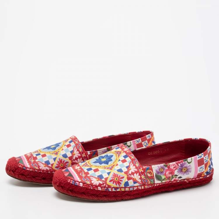 Pre Owned Dolce & Gabbana Multicolor Floral Print Leather Espadrille Flats Size 40