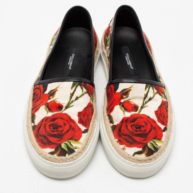 Pre Owned Dolce & Gabbana White Floral Print Canvas Slip on Sneakers Size 40