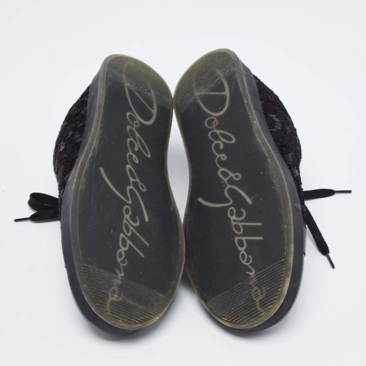 Pre Owned Dolce & Gabbana Black Lace And Leather Sneakers Size 39.5