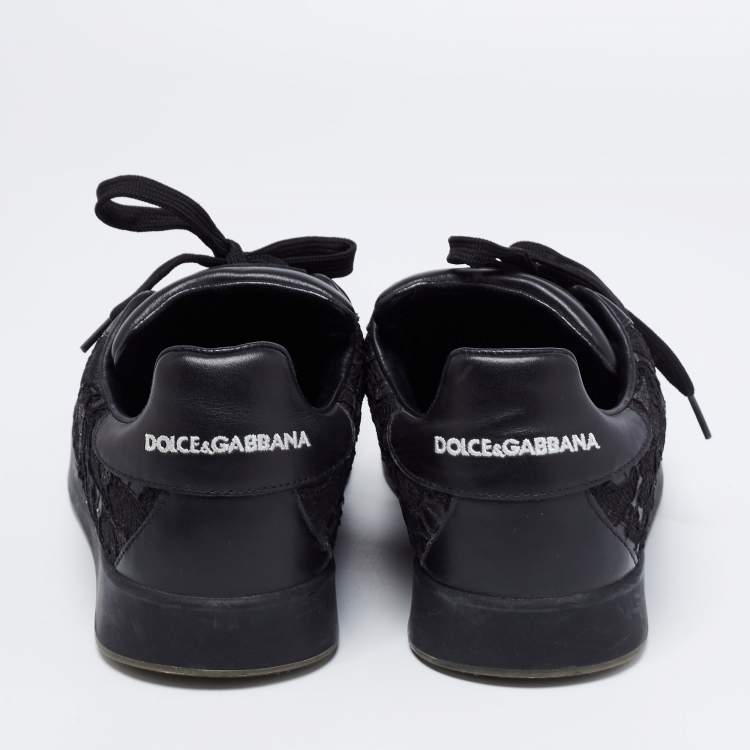 Pre Owned Dolce & Gabbana Black Lace And Leather Sneakers Size 39.5