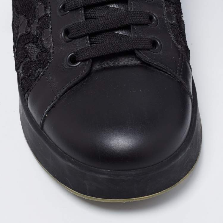 Pre Owned Dolce & Gabbana Black Lace And Leather Sneakers Size 39.5
