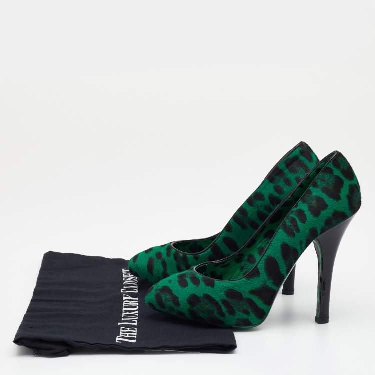 Pre Owned Dolce & Gabbana Green/Black Leopard Print Calf Hair Pumps Size 36.5