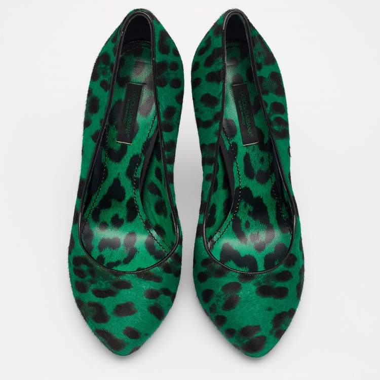 Pre Owned Dolce & Gabbana Green/Black Leopard Print Calf Hair Pumps Size 36.5