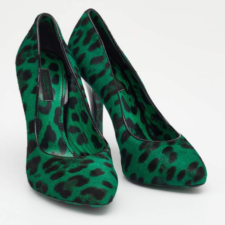 Pre Owned Dolce & Gabbana Green/Black Leopard Print Calf Hair Pumps Size 36.5