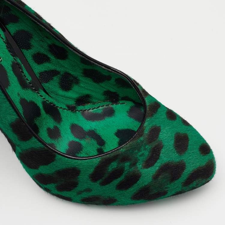 Pre Owned Dolce & Gabbana Green/Black Leopard Print Calf Hair Pumps Size 36.5
