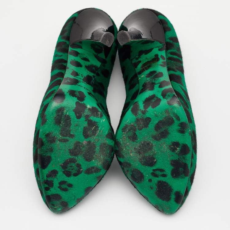 Pre Owned Dolce & Gabbana Green/Black Leopard Print Calf Hair Pumps Size 36.5