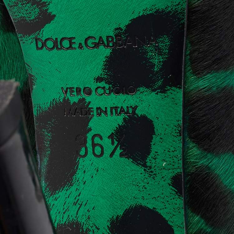 Pre Owned Dolce & Gabbana Green/Black Leopard Print Calf Hair Pumps Size 36.5