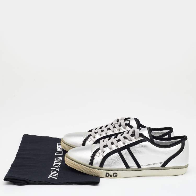 Pre Owned Dolce & Gabbana Silver Leather Low Top  Sneakers Size 39