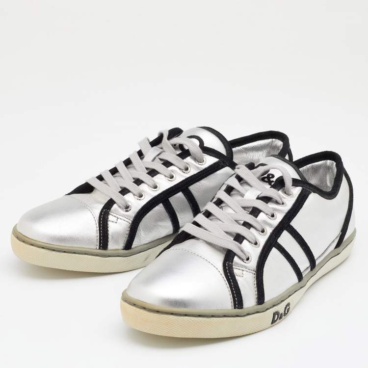 Pre Owned Dolce & Gabbana Silver Leather Low Top  Sneakers Size 39